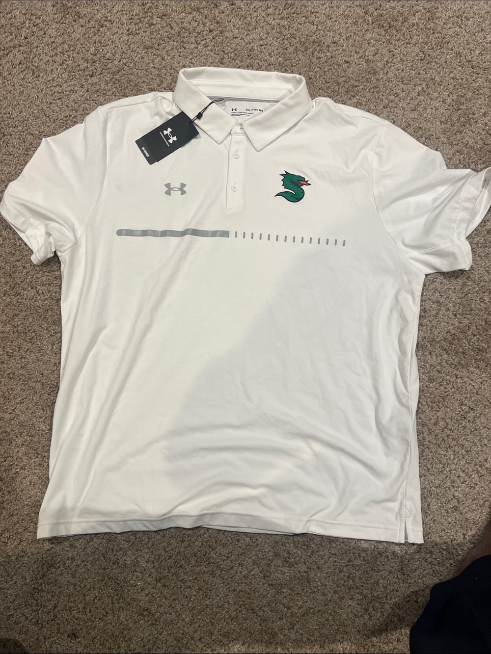 Under Armour White Polo with Green Dragon Chest Logo